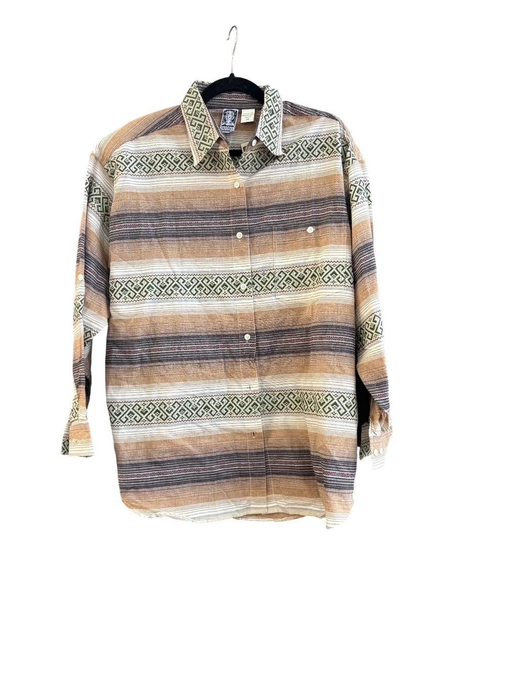 Vintage 90s Button-Up Shirt in Brown and Cream